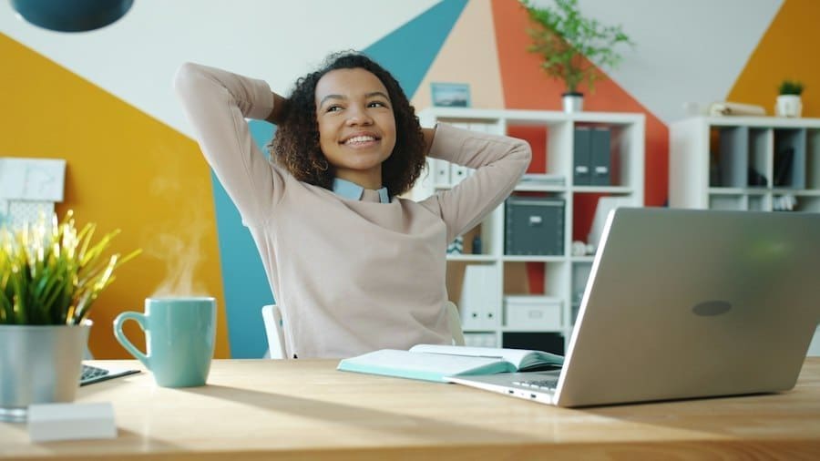 Photo desk worker stretching routine
